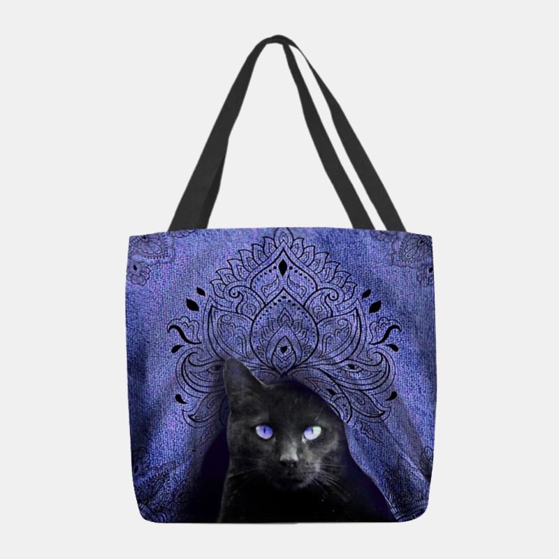 Kvinder Canvas Cute Black Kat Pattern Håndtaske Tote Skuldertaske