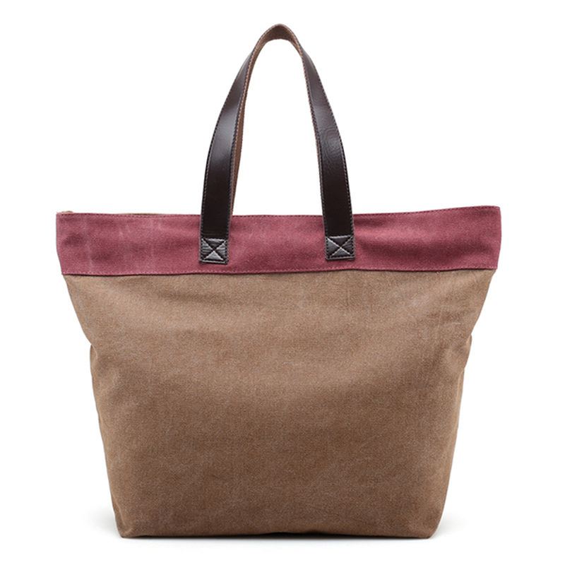 Kvinder Canvas Hit Color Tote Bag Casual Håndtaske Skuldertaske