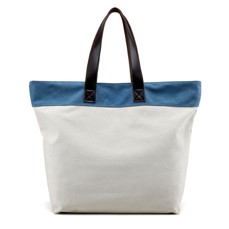 Kvinder Canvas Hit Color Tote Bag Casual Håndtaske Skuldertaske