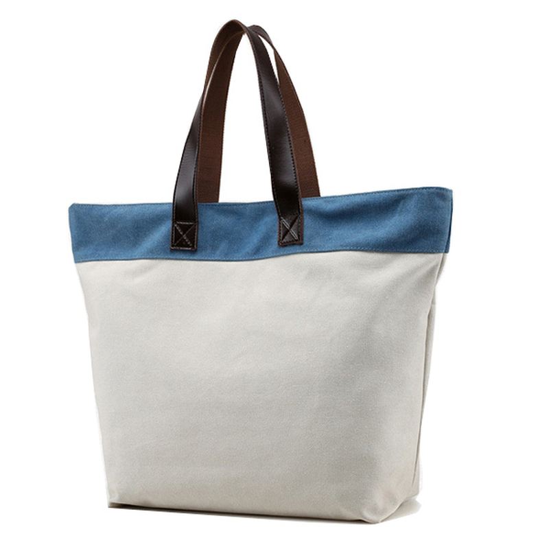 Kvinder Canvas Hit Color Tote Bag Casual Håndtaske Skuldertaske