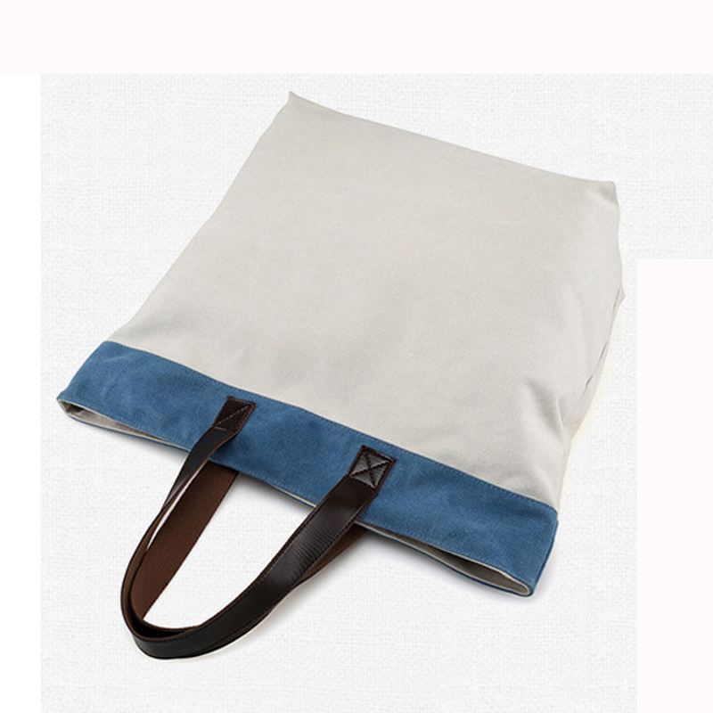 Kvinder Canvas Hit Color Tote Bag Casual Håndtaske Skuldertaske