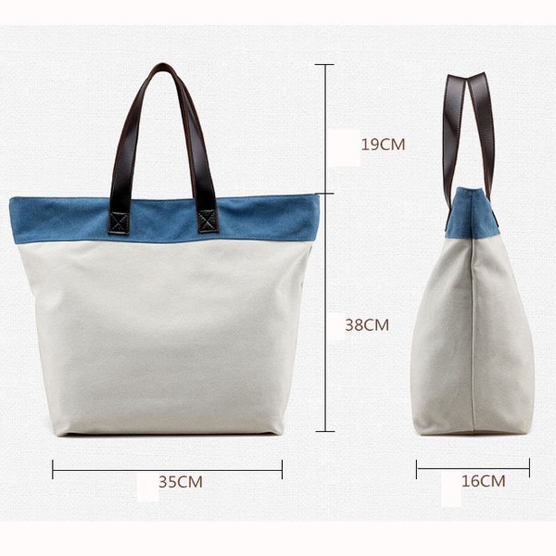 Kvinder Canvas Hit Color Tote Bag Casual Håndtaske Skuldertaske