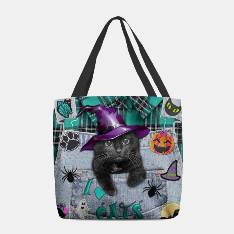 Kvinder Canvas Magic Hat Tredimensionel 3d Cute Black Kat Håndtaske Tote Skuldertaske