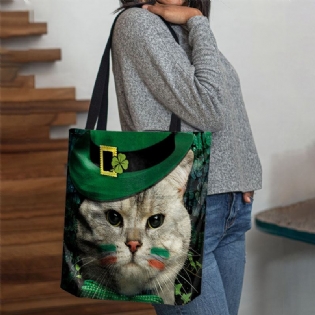 Kvinder Clover Kat Mønster Med Tryk Happy St Patrick Day Skuldertaske Håndtaske Tote