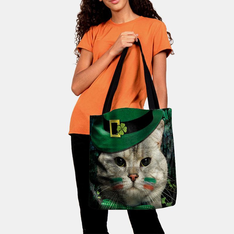 Kvinder Clover Kat Mønster Med Tryk Happy St Patrick Day Skuldertaske Håndtaske Tote