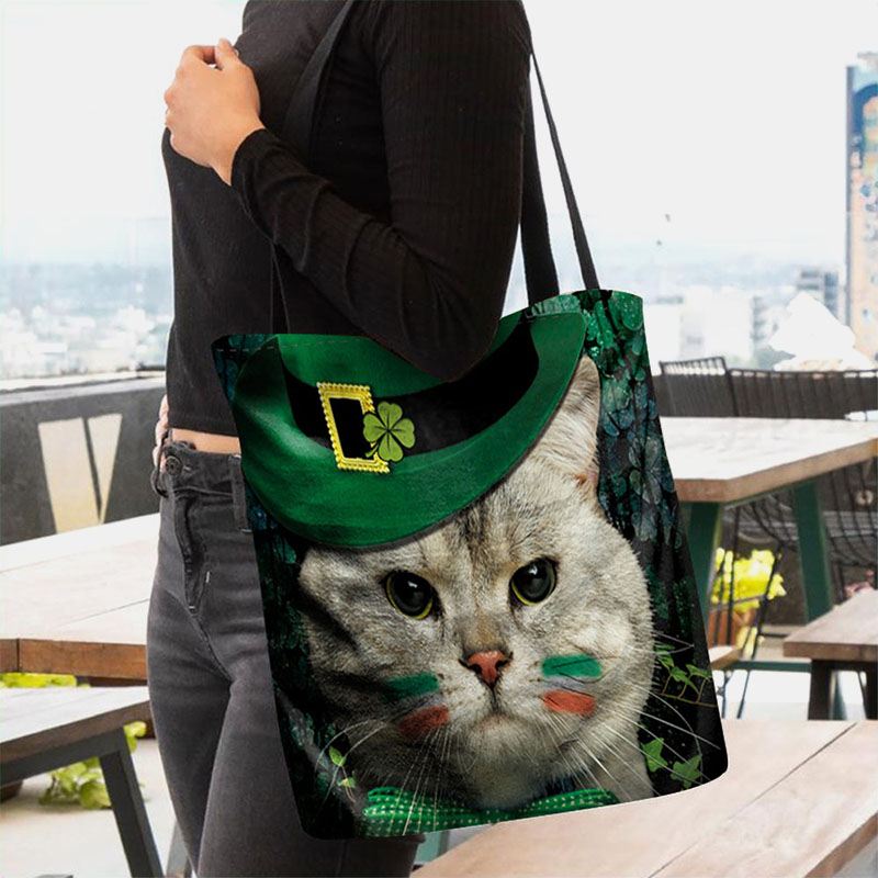 Kvinder Clover Kat Mønster Med Tryk Happy St Patrick Day Skuldertaske Håndtaske Tote