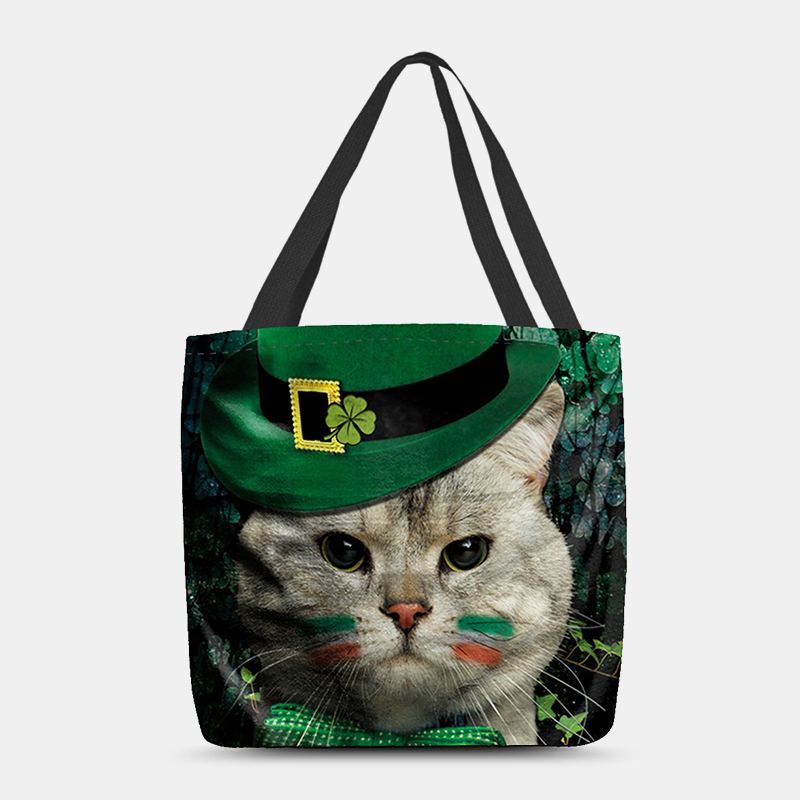 Kvinder Clover Kat Mønster Med Tryk Happy St Patrick Day Skuldertaske Håndtaske Tote