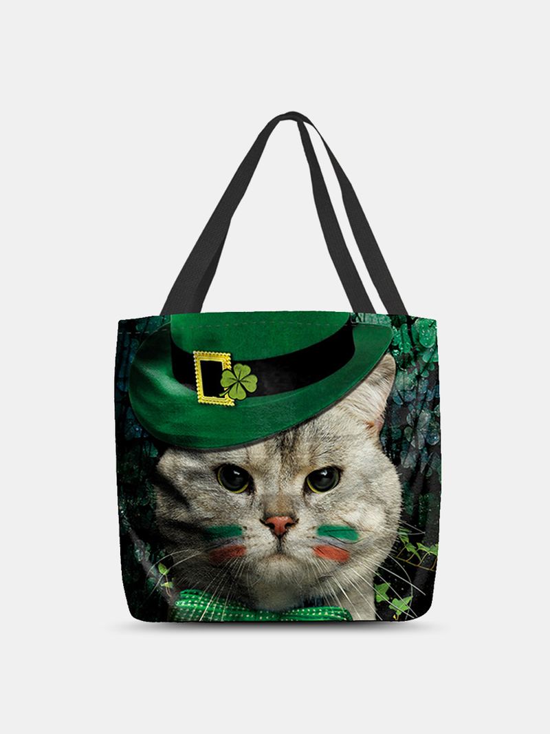 Kvinder Clover Kat Mønster Med Tryk Happy St Patrick Day Skuldertaske Håndtaske Tote