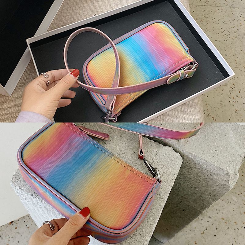 Kvinder Kontrastfarve Rainbow Creative Casual Tote Skuldertaske Håndtaske