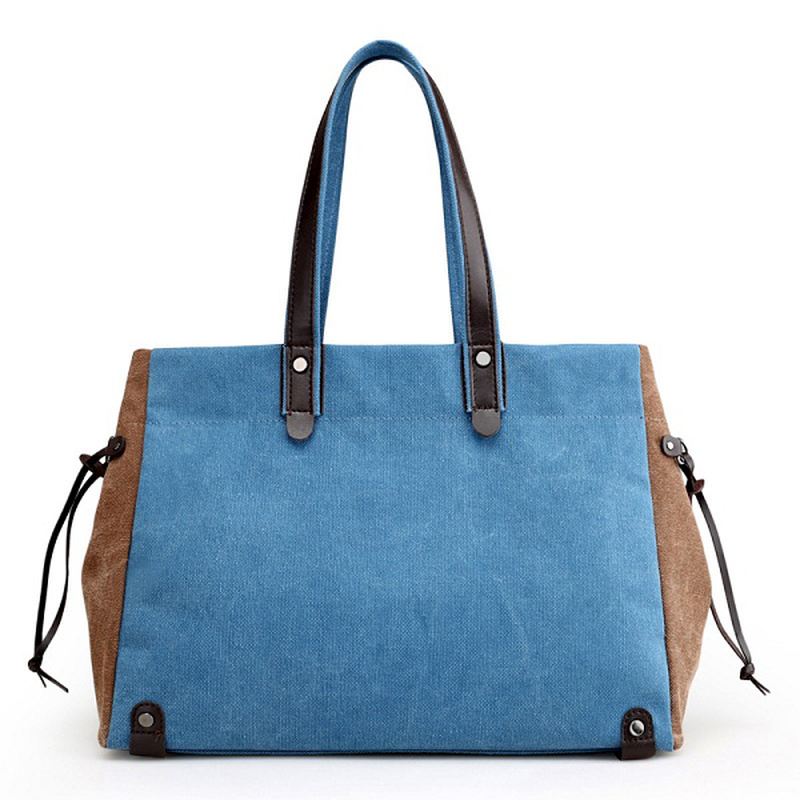 Kvinder Kvalitet Canvas Casual Stor Kapacitet Color Block Tote Bag Håndtaske