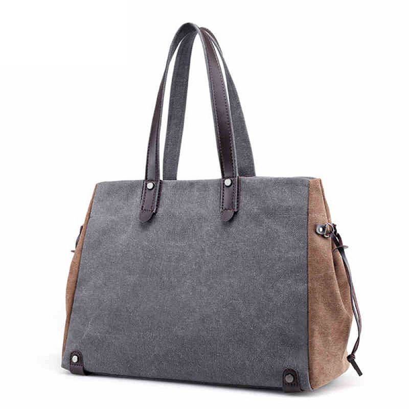 Kvinder Kvalitet Canvas Casual Stor Kapacitet Color Block Tote Bag Håndtaske