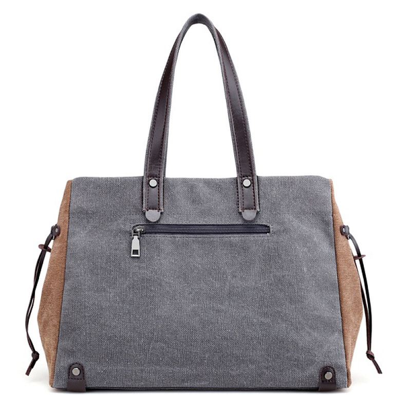 Kvinder Kvalitet Canvas Casual Stor Kapacitet Color Block Tote Bag Håndtaske