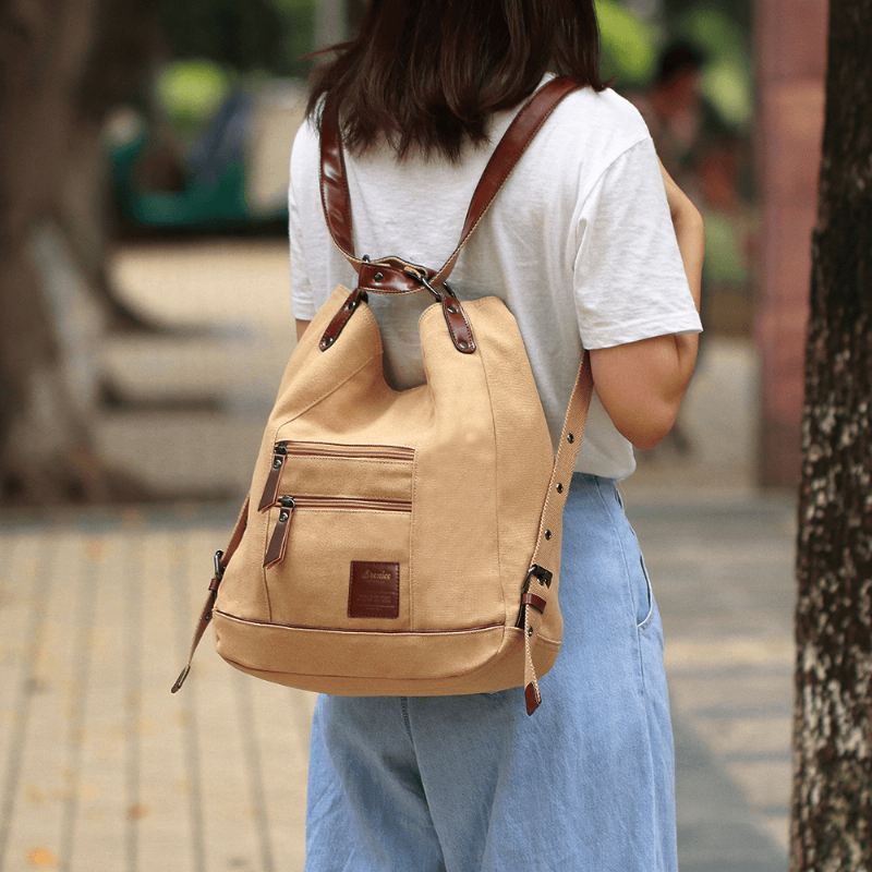 Kvinder Multi-carry Casual Canvas Håndtaske Skuldertaske Satchel Rygsæk