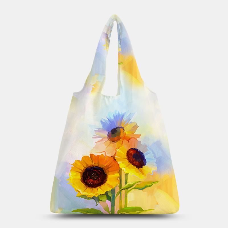 Kvinder Nylon Tie Dye Solsikkemønster Med Tryk Sommertaske Skuldertaske Håndtaske Tote