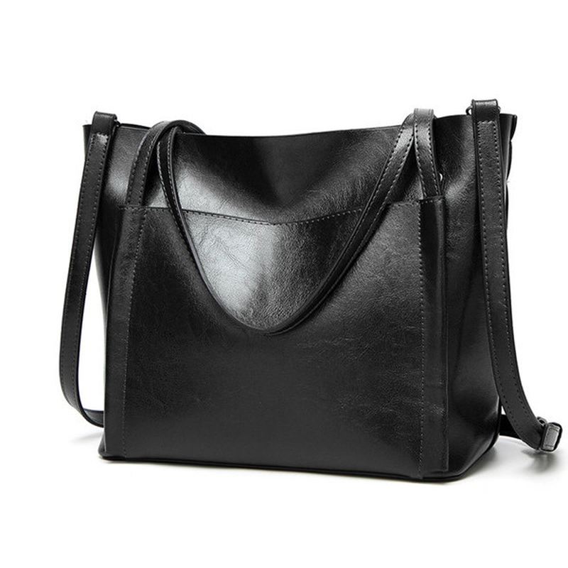 Kvinder Olie Læder Tote Håndtasker Vintage Skuldertasker Kapacitet Crossbody Tasker