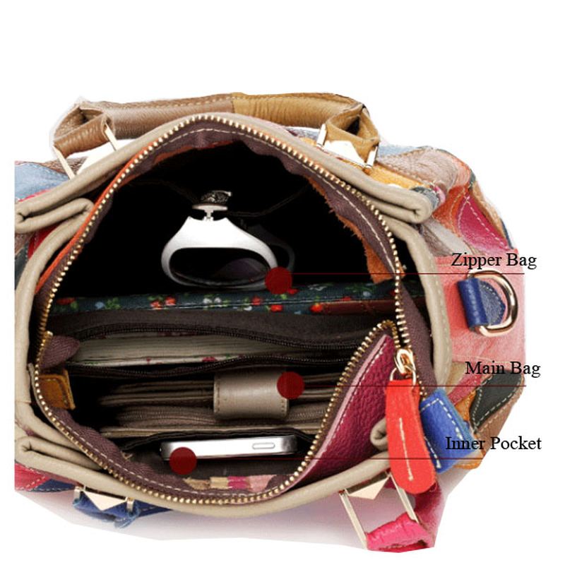 Kvinder Patchwork Koskind Farverig Håndtaske Tote Håndtaske Crossbody Taske