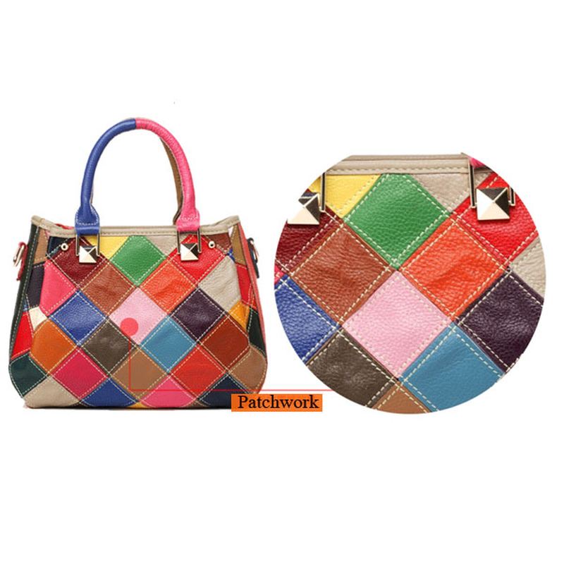 Kvinder Patchwork Koskind Farverig Håndtaske Tote Håndtaske Crossbody Taske