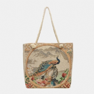 Kvinder Peacock Trykt Lærred Tote Bag Hangbag