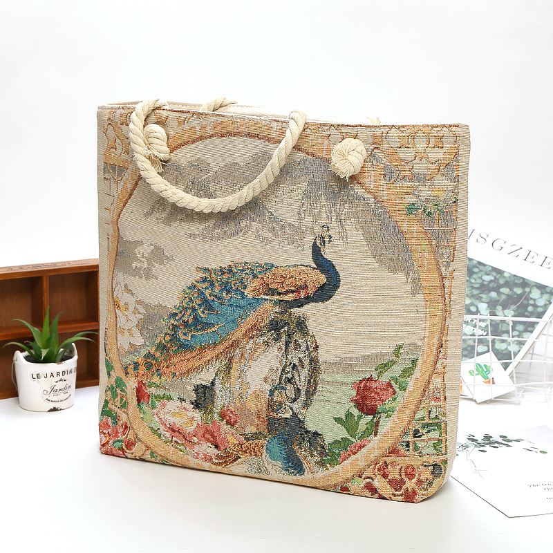 Kvinder Peacock Trykt Lærred Tote Bag Hangbag