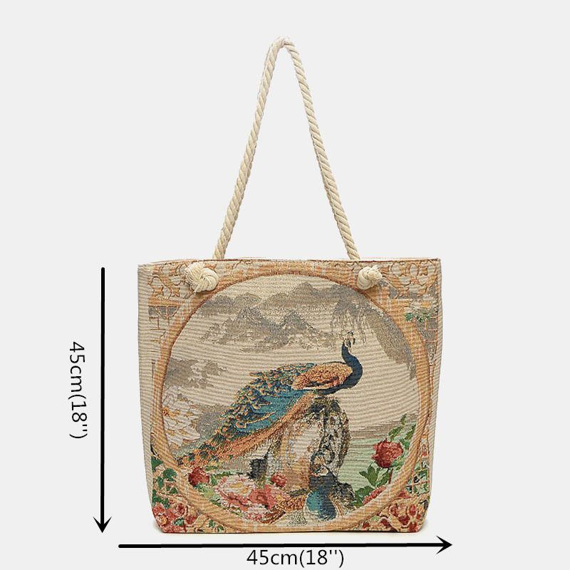 Kvinder Peacock Trykt Lærred Tote Bag Hangbag