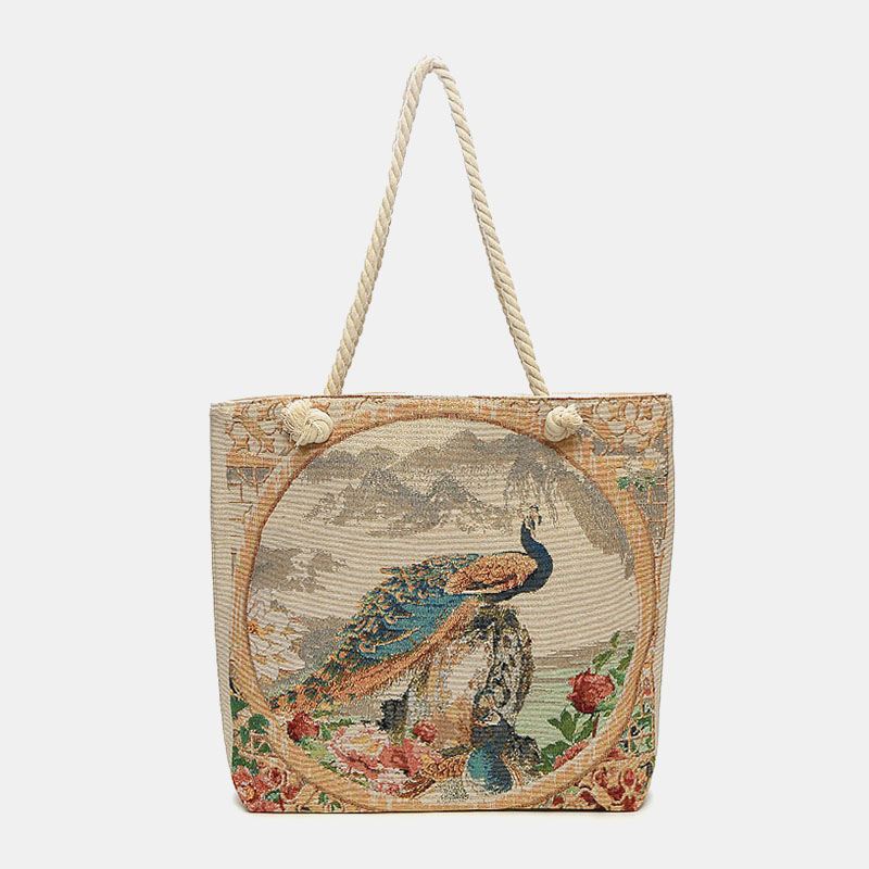 Kvinder Peacock Trykt Lærred Tote Bag Hangbag