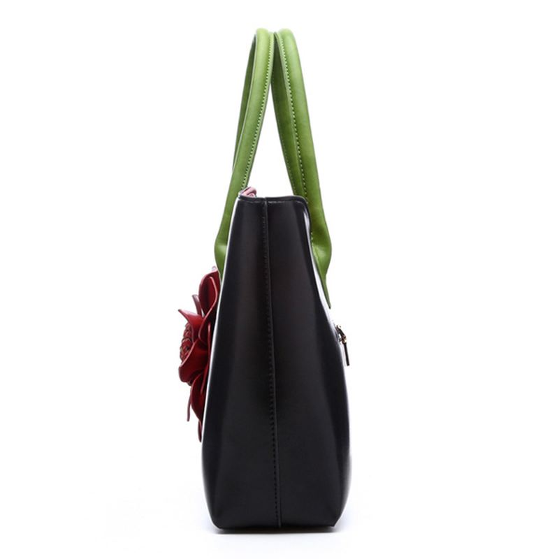 Kvinder Pu Læder Blomsterdekoration Elegant Håndtaske Sling Bag National Style Tote Bag