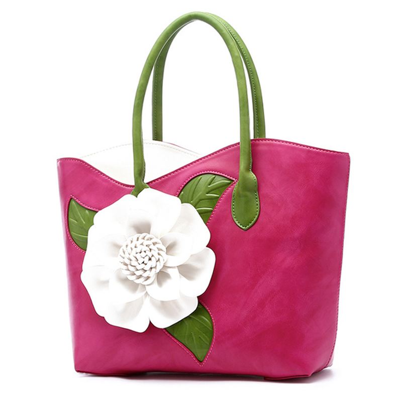 Kvinder Pu Læder Blomsterdekoration Elegant Håndtaske Sling Bag National Style Tote Bag