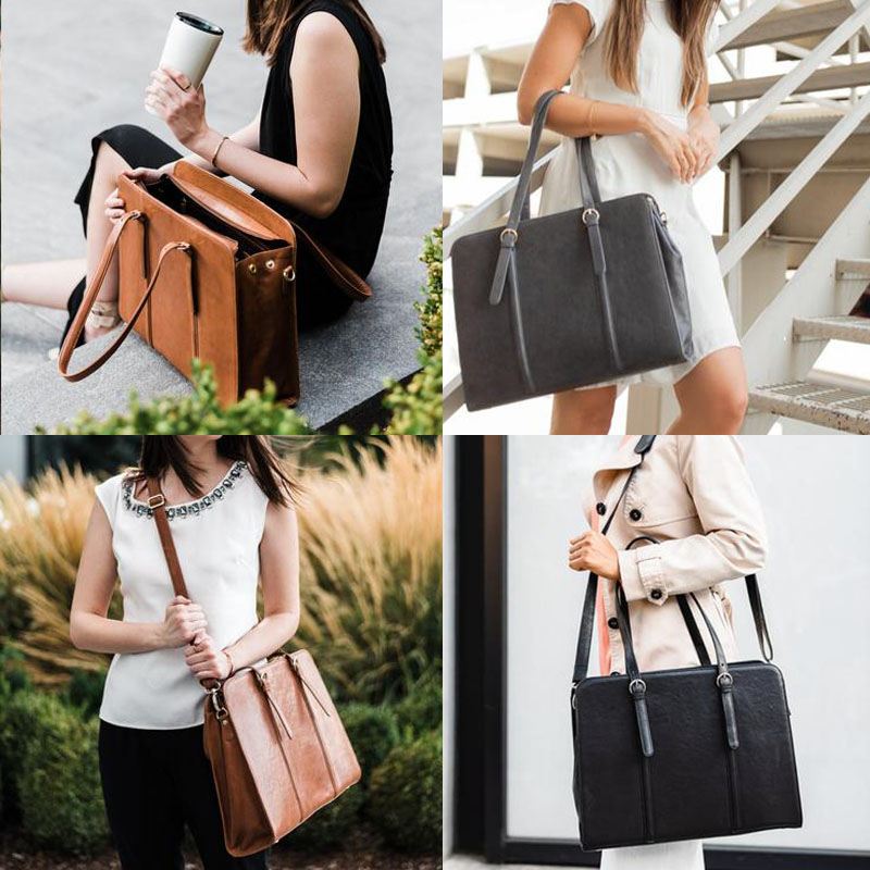 Kvinder Pu-læder Stor Kapacitet Multi-pocket Casual Business Cabriolet Tote Håndtaske Crossbody Taske