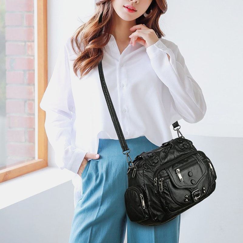 Kvinder Pu Læder Stor Kapacitet Multi-pocket Nitte Dekoration Retro Blød Tote Håndtasker Crossbody Tasker