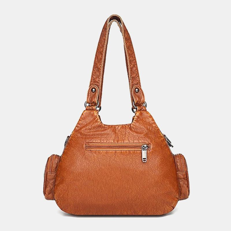 Kvinder Pu Læder Stor Kapacitet Multi-pocket Nitte Dekoration Retro Blød Tote Håndtasker Crossbody Tasker