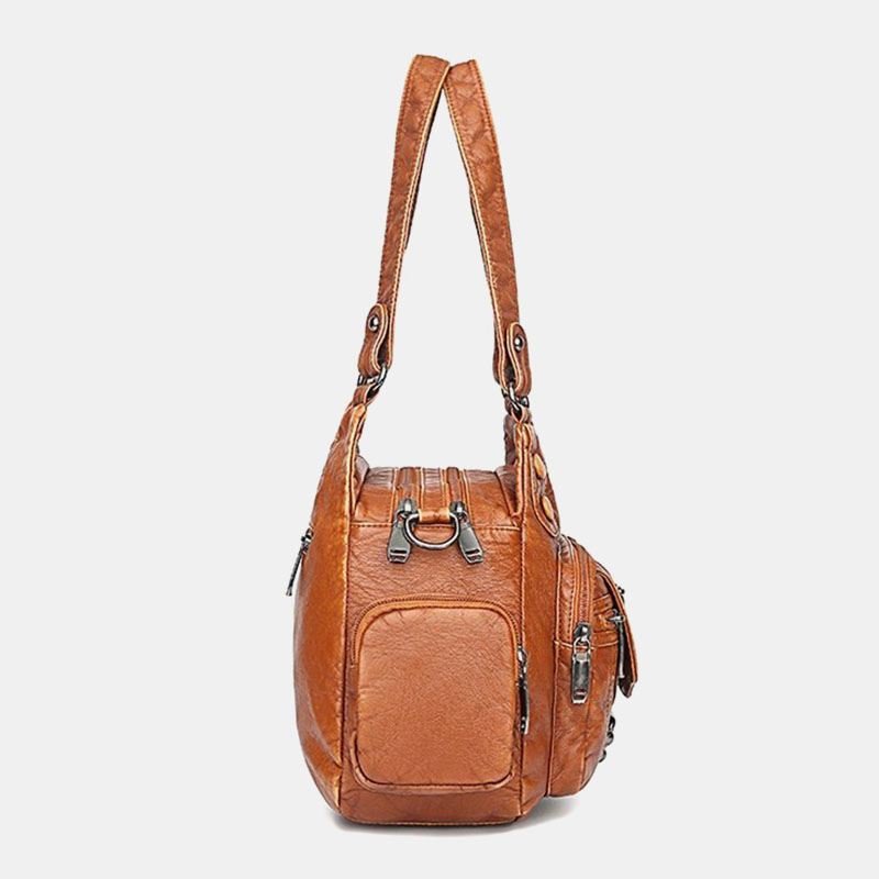 Kvinder Pu Læder Stor Kapacitet Multi-pocket Nitte Dekoration Retro Blød Tote Håndtasker Crossbody Tasker