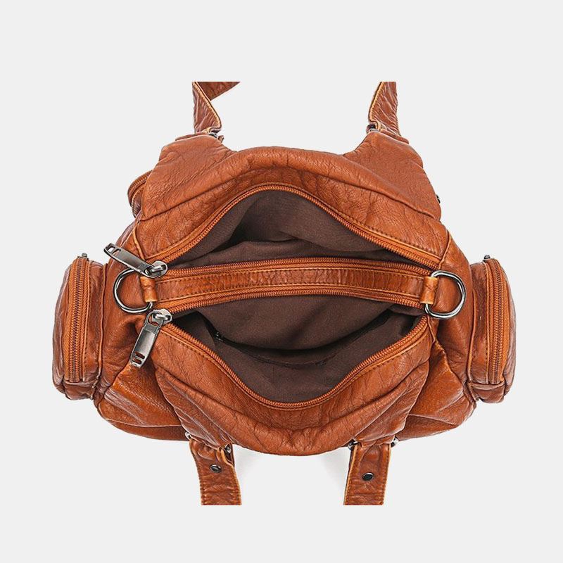 Kvinder Pu Læder Stor Kapacitet Multi-pocket Nitte Dekoration Retro Blød Tote Håndtasker Crossbody Tasker