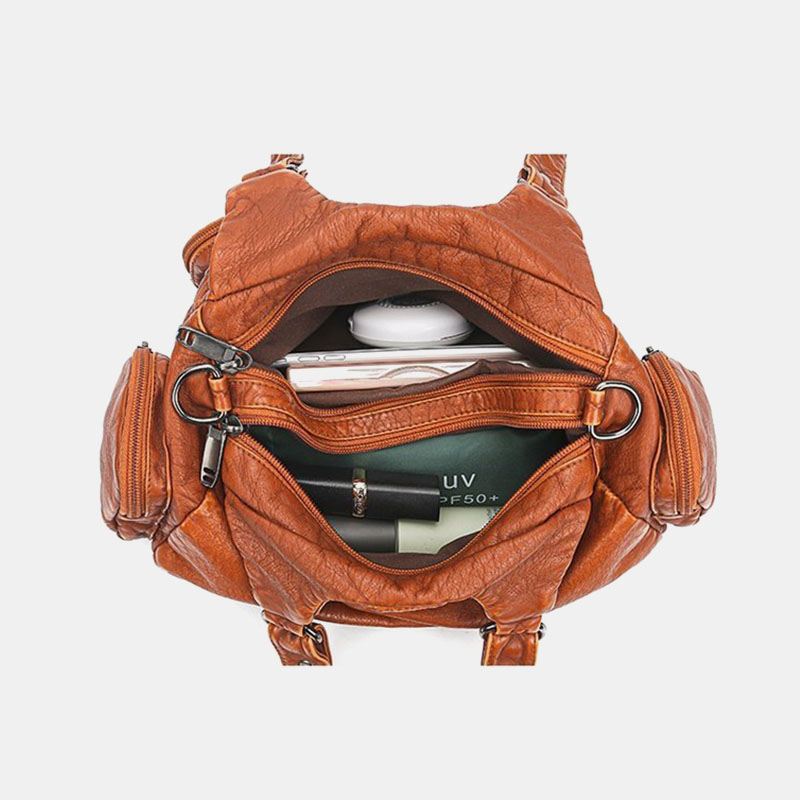 Kvinder Pu Læder Stor Kapacitet Multi-pocket Nitte Dekoration Retro Blød Tote Håndtasker Crossbody Tasker