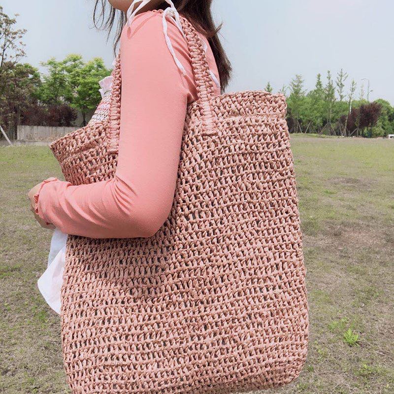 Kvinder Rejser Sommer Strand Stor Kapacitet Halm Håndtaske Tote Bag