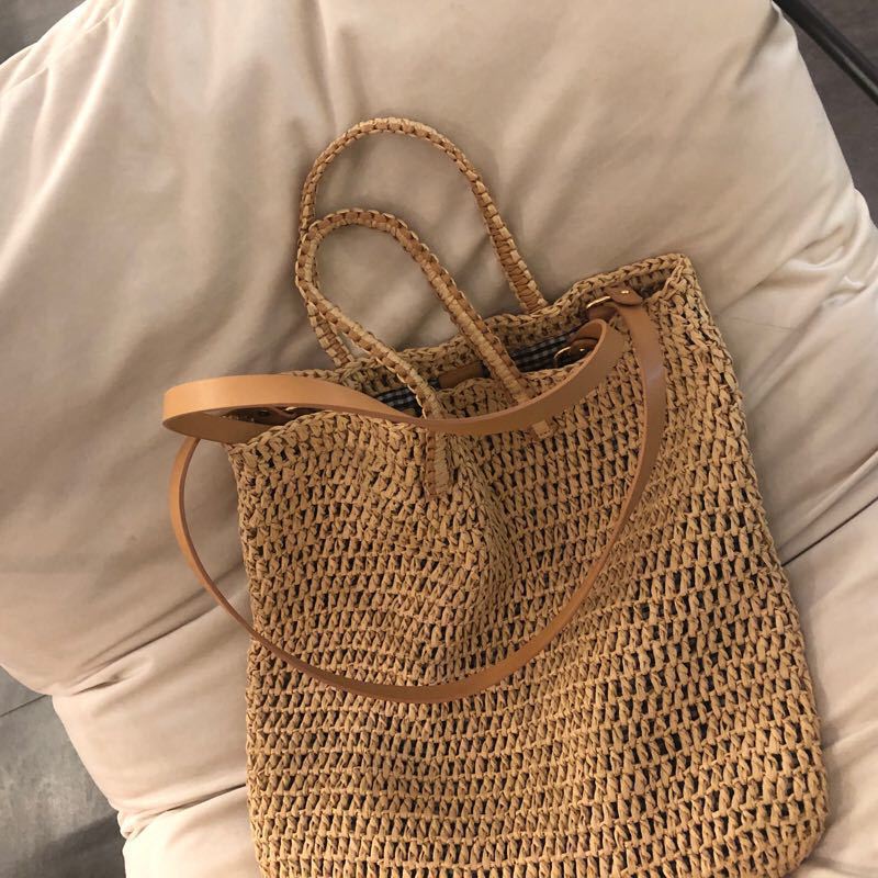 Kvinder Rejser Sommer Strand Stor Kapacitet Halm Håndtaske Tote Bag