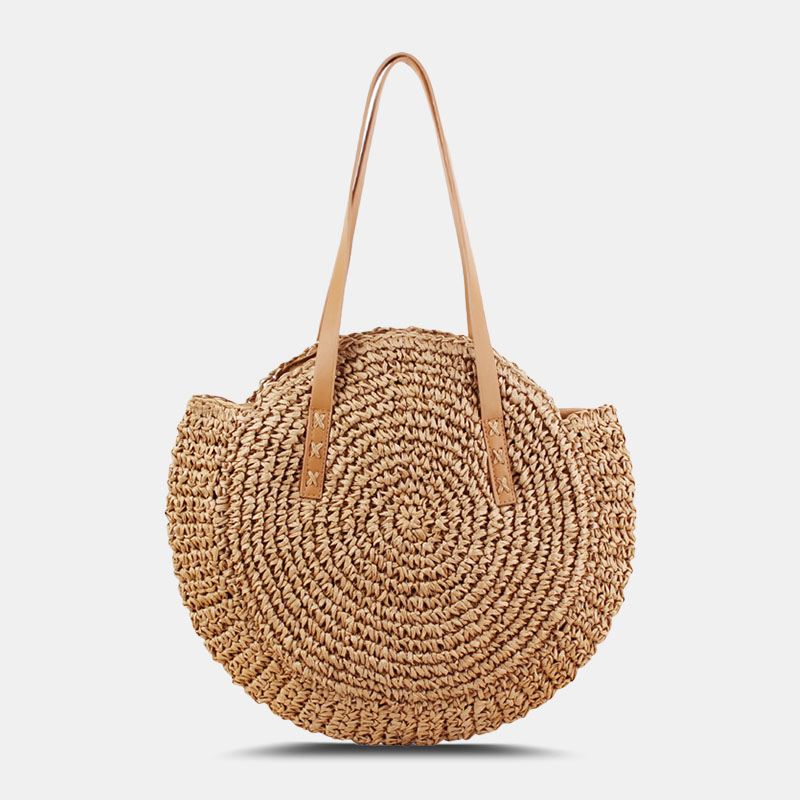 Kvinder Simplicity Stripe Straw Bag Håndtasker Tote Retro Beach Bag