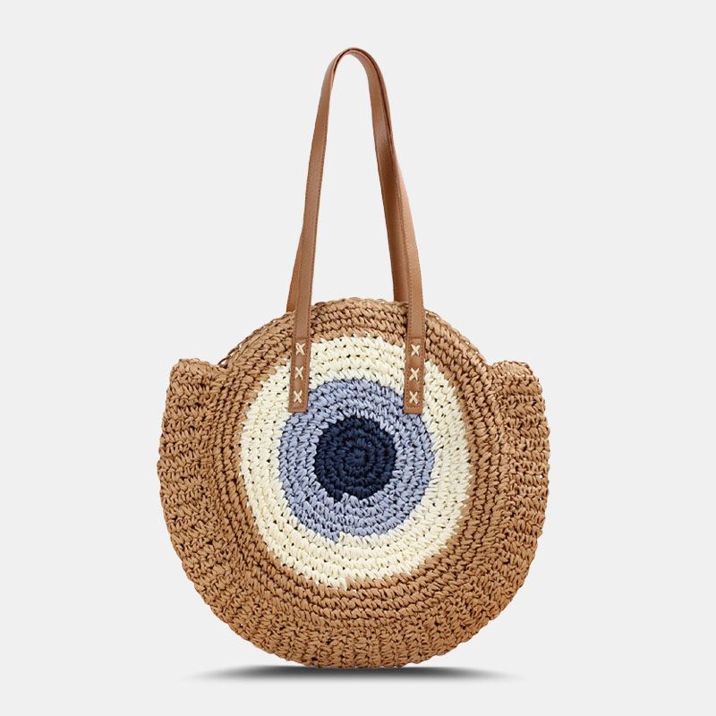 Kvinder Simplicity Stripe Straw Bag Håndtasker Tote Retro Beach Bag