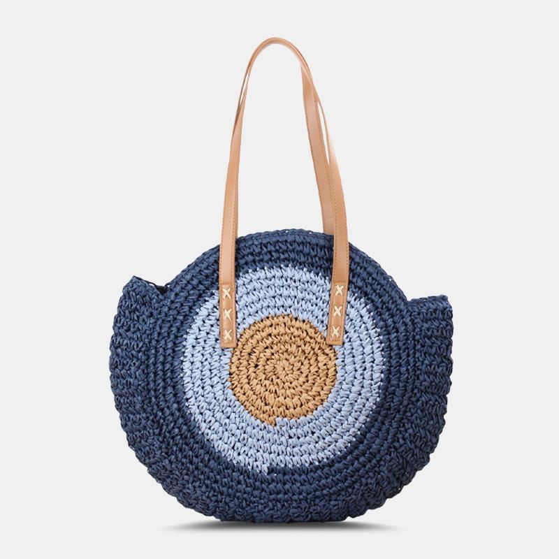 Kvinder Simplicity Stripe Straw Bag Håndtasker Tote Retro Beach Bag