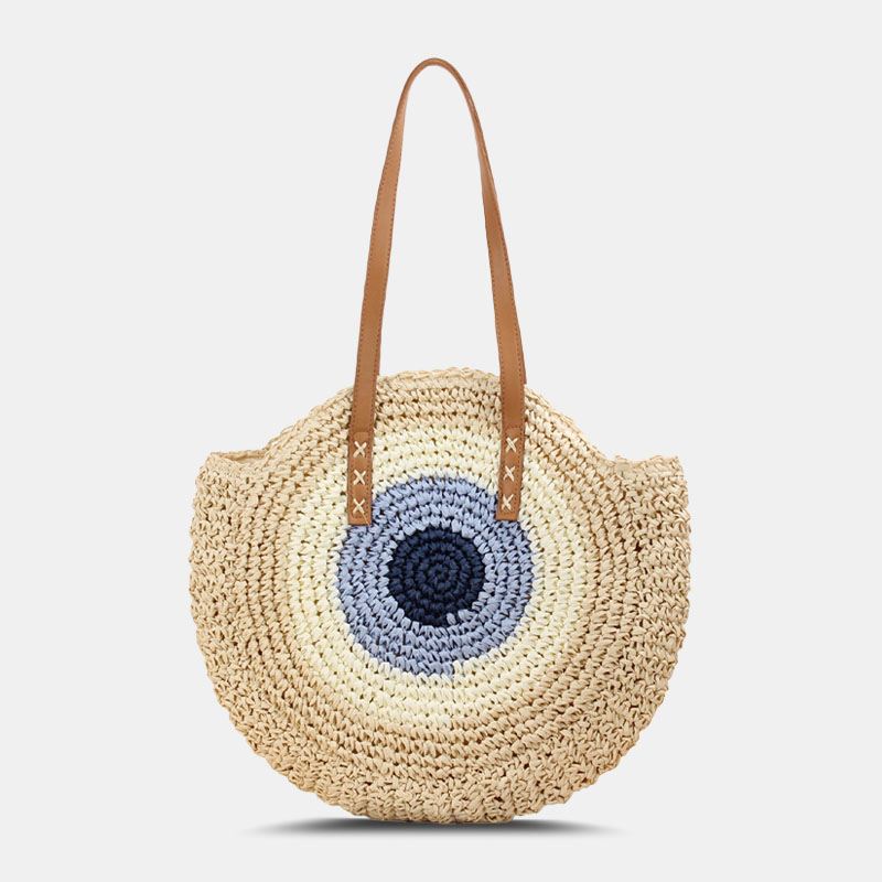 Kvinder Simplicity Stripe Straw Bag Håndtasker Tote Retro Beach Bag