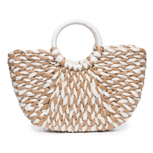 Kvinder Sommer Straw Bag Håndtaske Outdoor Casual Taske Håndtag Satchel