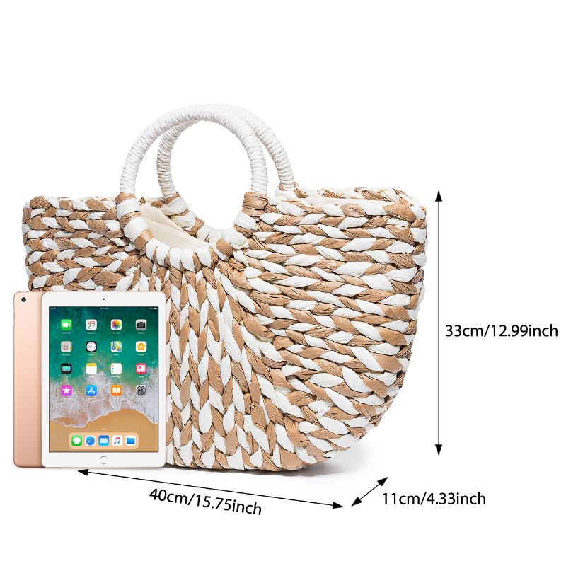 Kvinder Sommer Straw Bag Håndtaske Outdoor Casual Taske Håndtag Satchel