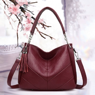 Kvinder Stor Kapacitet Solid Tassel Tote Bag Crossbody Bag Håndtaske