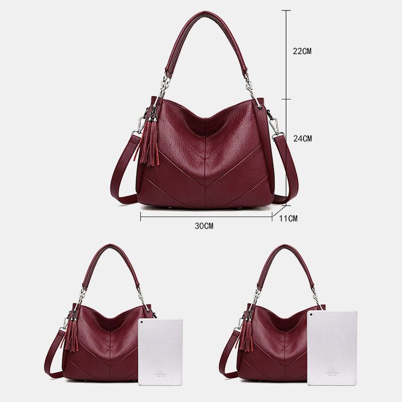 Kvinder Stor Kapacitet Solid Tassel Tote Bag Crossbody Bag Håndtaske