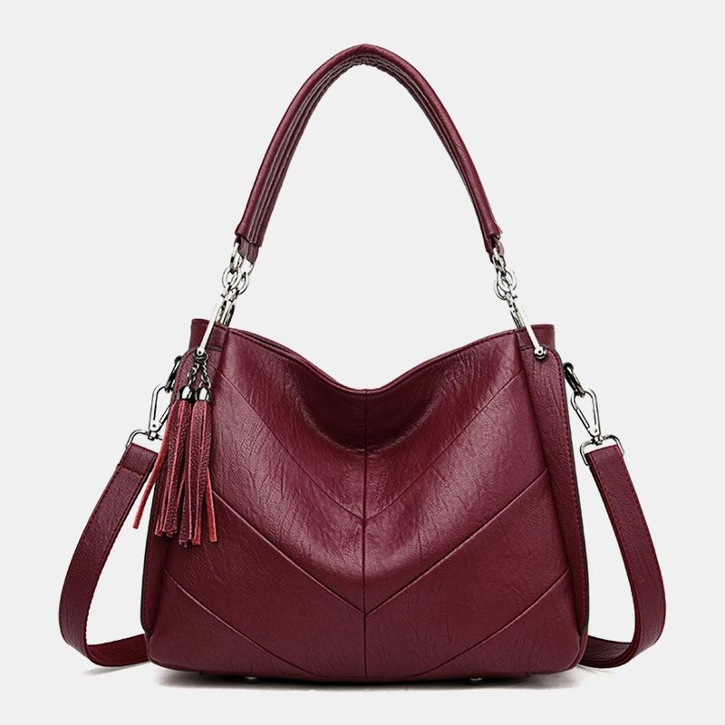 Kvinder Stor Kapacitet Solid Tassel Tote Bag Crossbody Bag Håndtaske