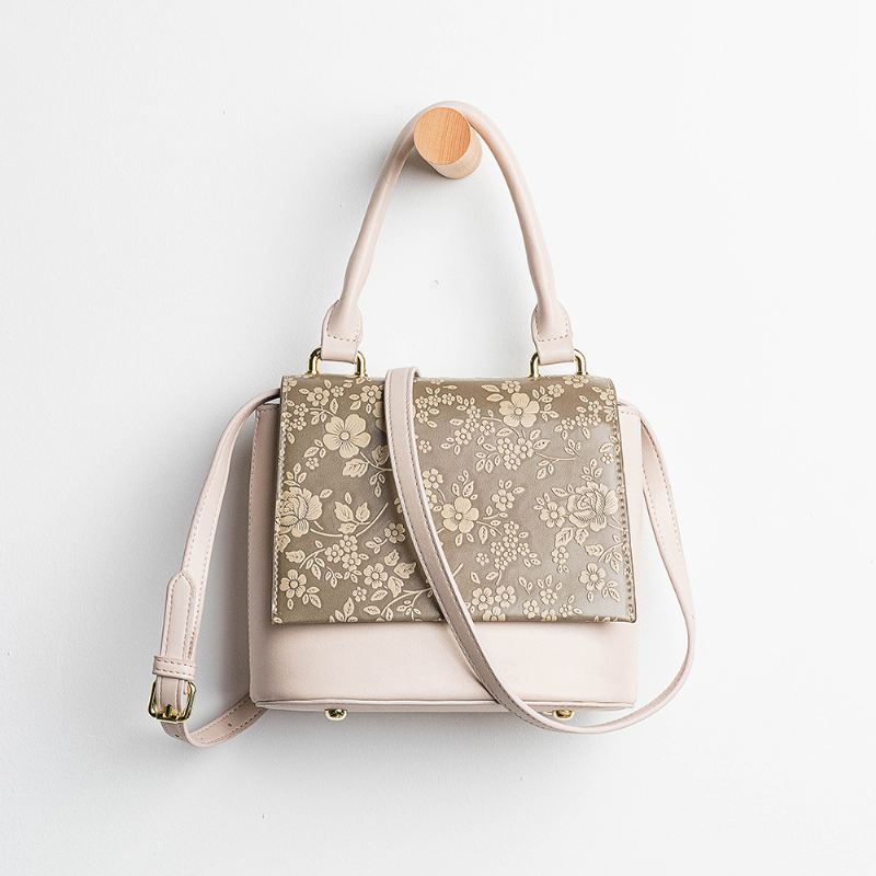 Kvinder Vintage Ægte Læder Blomsterhåndtaske Crossbody Bag Skuldertaske