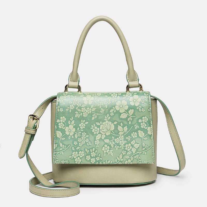 Kvinder Vintage Ægte Læder Blomsterhåndtaske Crossbody Bag Skuldertaske