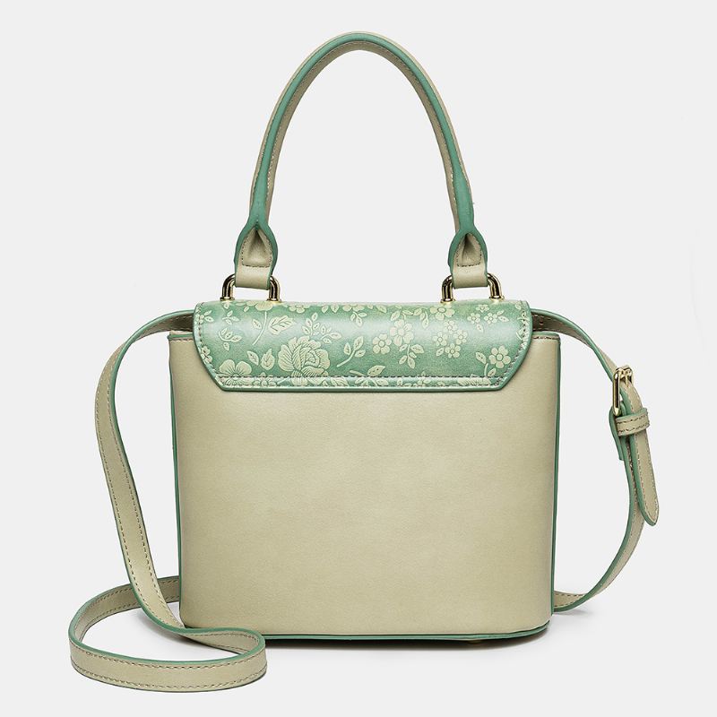 Kvinder Vintage Ægte Læder Blomsterhåndtaske Crossbody Bag Skuldertaske