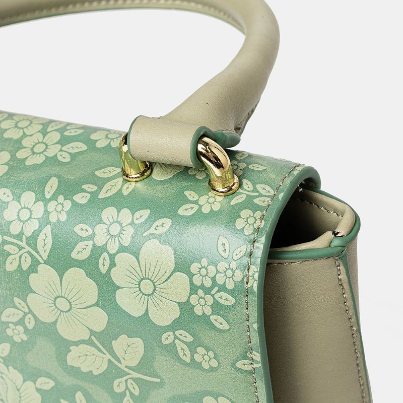 Kvinder Vintage Ægte Læder Blomsterhåndtaske Crossbody Bag Skuldertaske