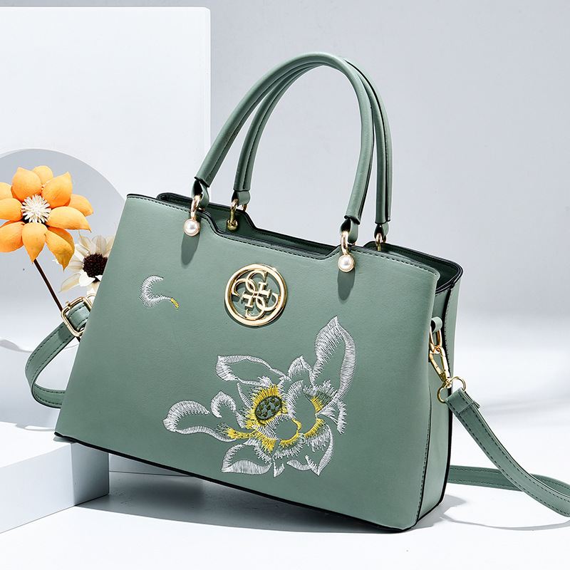 Kvinder Vintage Kinesisk Stil Gardenia Blomster Broderet Håndtaske Stor Kapacitet Multi-pocket Multi-carry Pu Leahter Crossbody Taske