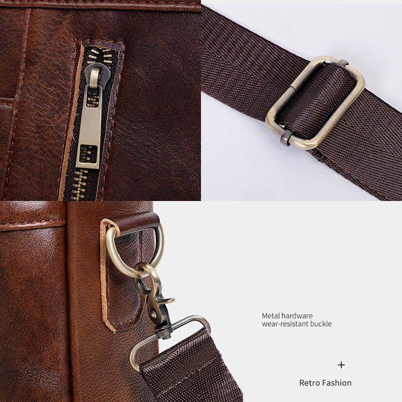 Mænd Multifunktion Ægte Læder 15.6 Tommer Bærbar Taske Dokumentmapper Retro Multi-pocket Crossbody Taske Skuldertaske